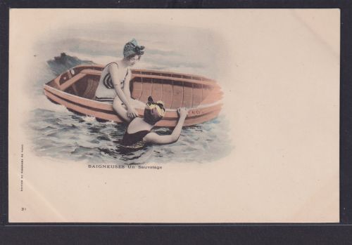 Ansichtskarte Jugendstil Art Nouveau Mädchen Baden Rettung Edition Du Panorama
