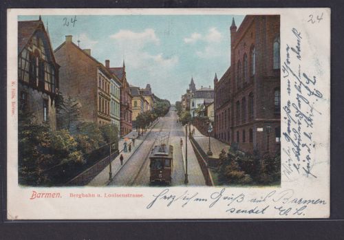 Ansichtskarte Barmen Wuppertal Bergbahn Louisenstrasse Industrie NRW nach Altona