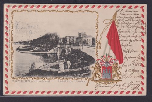 Ansichtskarte Künstlerkarte Hamburg Uhlenhorst Feenteich Brücke Zierrand