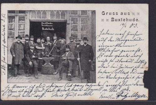 Ansichtskarte Buxtehude Betriebsbelegschaft Christian Eberstein Vorstahlmeister