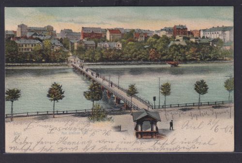 Ansichtskarte Künstlerkarte Kiel Fluss Brücke Baumallee Schleswig Holstein nach