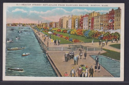 Ansichtskarte Künstlerkarte Boston Massachusetts Beacon Street Meer Promenade