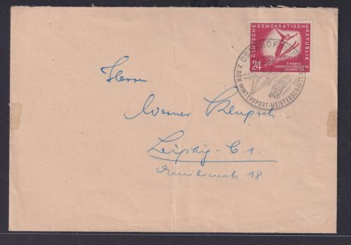 DDR Brief EF 281 Wintersport Sport SST Oberhof nach Leipzig 25.2.1951
