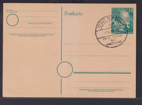 Bund Brief Ganzsache PSo 1 Bundestag mit Ersttagsstempel Bonn Erste Sitzung