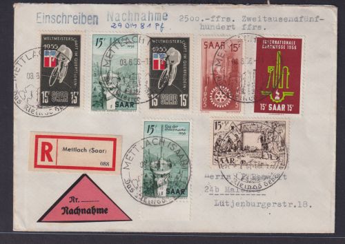 Saar Saarland R Nachnahme Brief attraktive Frankatur Mettlach nach Malente Zoll