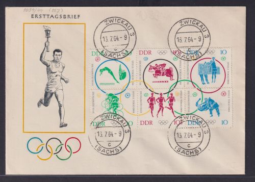 DDR Brief Zusammendruck Olympia 1039-1044 6er Block Zwickau 3 Kat.Wert 65,00