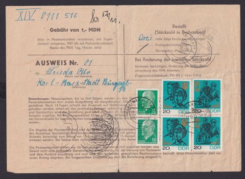 DDR Ostalgie Karl Marx Stadt Ausweis Gebühr 1,- MDM für Postwertzeichen
