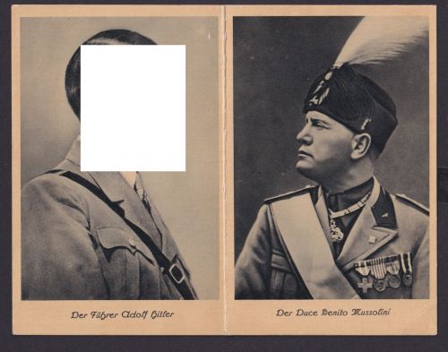 Militaria Propagandakarte Deutsches Reich H. und Mussolini zusammenhängend