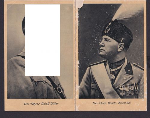 Militaria Propagandakarte Deutsches Reich H. und Mussolini zusammenhängend