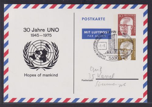 Berlin Brief Privatganzsache 2 Wertstempel Heinemann SST 30 Jahre Uno Bonn