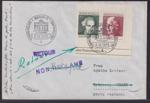 Berlin Retour Brief inter. SST Brandenburger Tor Kongreß unteilbares Deutschland
