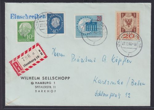 Berlin R Brief mit attraktiver Frankatur Heuss I+III u.a. Hamburg Karlsruhe 1960