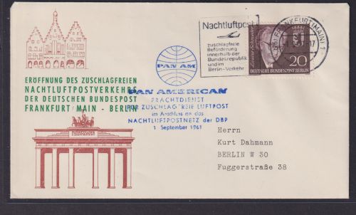 Flugpost Brief Air Mail Berlin Pan Am Nachluftpost Brandenburger Tor