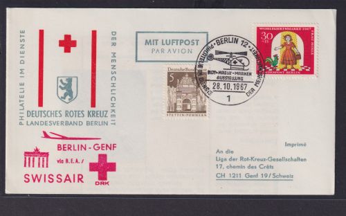 Flugpost airmail Rotes Kreuz selt SST Swissair mit Brandenburger Tor Berlin Genf