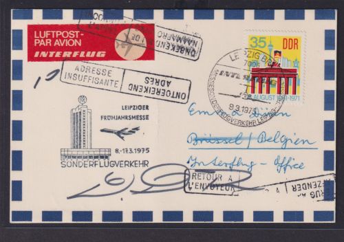 Flugpost airmail DDR Interflug Leipzig Brüssel Belgien Retour