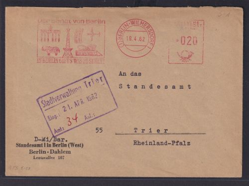 Berlin Brief Sonder Maschinenstempel Brandenburger Tor Funkturm AFS 020 DM