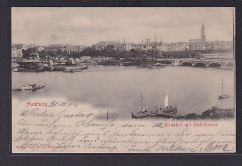 Ansichtskarte Hamburg Alster Fluss Schiffe Anlegeplatz nach Altona 31.12.1901
