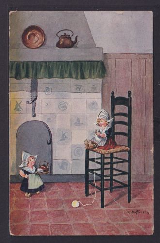 Ansichtskarte Scherzkarte Sign. Ad. Hoffmann Humor Spass Kinder Kamin Stricken