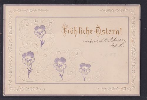 Ansichtskarte Zierkarte Künstlerkarte Ostern Schmuckkarte Prägung Blumen Barmen