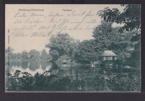 Ansichtskarte Hamburg Uhlenhorst Feenteich Wald Bootshaus nach Wilster Schleswig