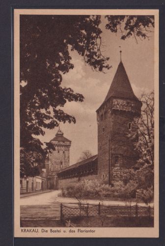Ansichtskarte Krakau Schlesien Polen Bastei Floriantor nach Wien 01.07.1942