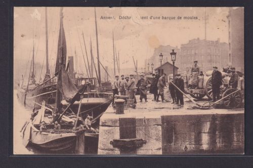 Ansichtskarte Antwerpen Hafen Boote Arbeiter Belgien nach Mülheim 19.08.1913