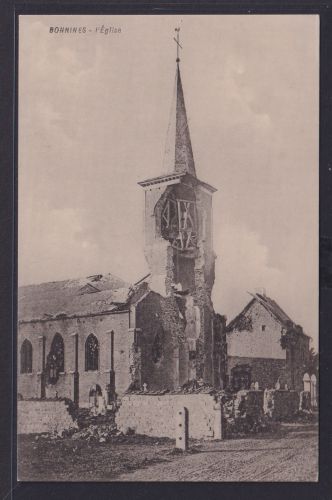Ansichtskarte Bonnines Kirche Zerstört I. Weltkreig Belgien