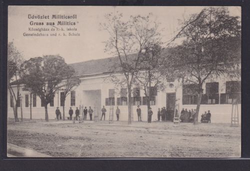 Ansichtskarte Srpski Miletić Gemeindehaus Schule Bildung Serbien Jugoslawien