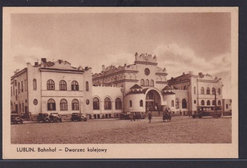 Ansichtskarte Lublin Bahnhof Oldtimer Polen