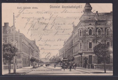 Ansichtskarte Szombathly Strassenansicht Strassenbahn Ungarn nach Graz