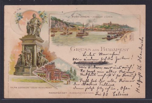 Ansichtskarte Künstlerkarte Budapest Litho Donau Fluss Denkmal Monument nach