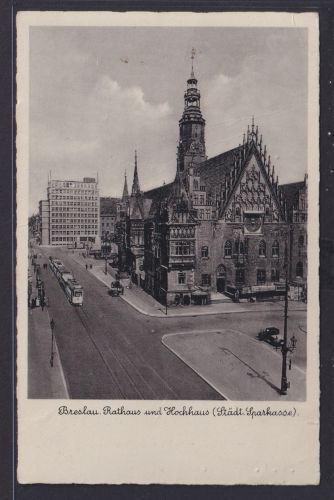 Ansichtskarte Breslau Wroclaw Schlesien Polen Rathaus Sparkassen Hochhaus