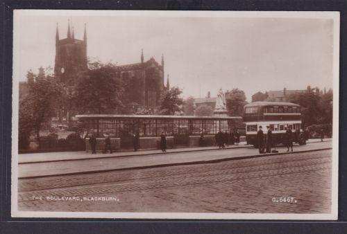 Ansichtskarte Blackburn England Autobus Bus Boulevard Kirche Religion Glaube