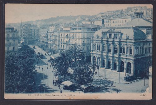 Ansichtskarte Alger Algier Algerien Platz Bresson Theater Strassenansicht Bäume