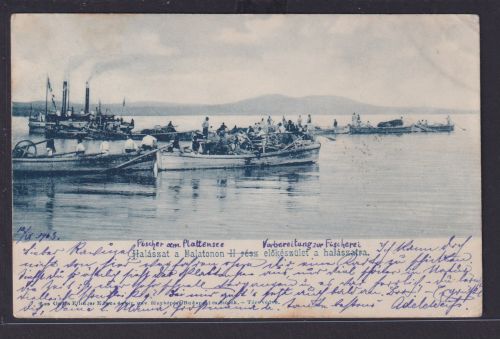 Ansichtskarte Halaszat Balaton Plattensee Ungarn Fischerboote nach Wien