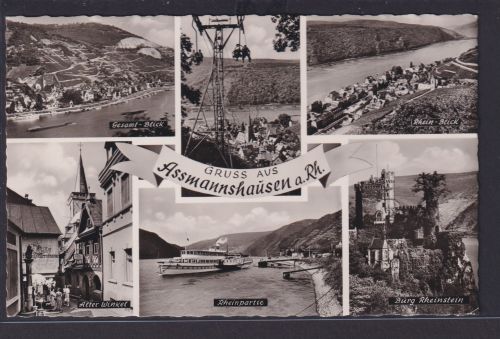 Ansichtskarte Assmannshausen Burg Rheinstein Rheinblick Totalansicht Rheidampfer