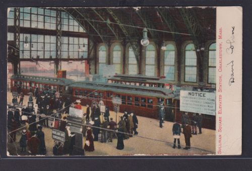 Ansichtskarte Charlestown Massachusetts Sullivan Square Elevated Bahnhof