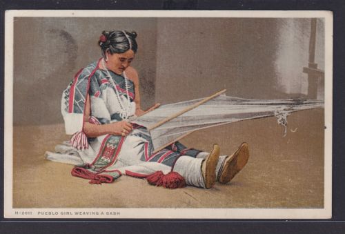 Indianer Ansichtskarte Pueblo Mädchen Weben Handwerk nach Richmond Hill 06.1924
