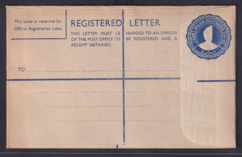 Ganzsache British Malaya Einschreibeumschlag 20 cts blau postal stationery