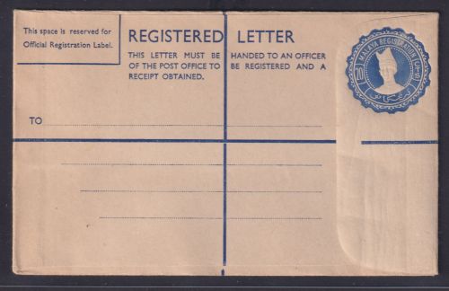 Ganzsache British Malaya Einschreibeumschlag 20 cts blau postal stationery