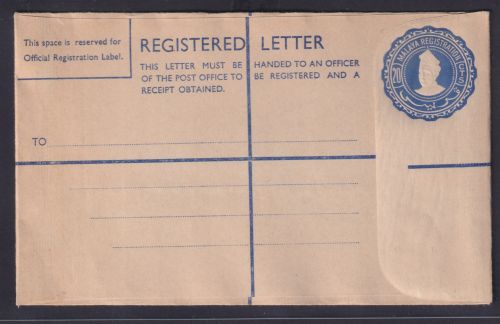 Ganzsache British Malaya Einschreibeumschlag EU 20 cts blau postal stationery