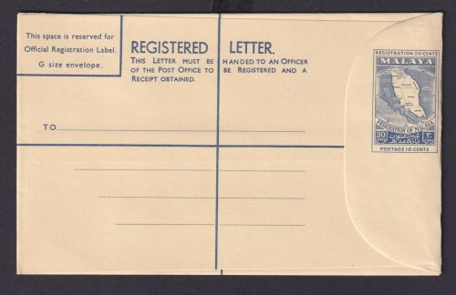British Malaya Ganzsache Einschreibeumschlag EU 30 cts blau postal stationery