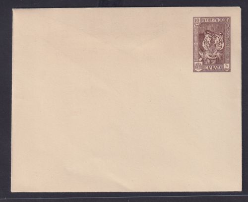 British Malaya Ganzsache Umschlag U 10 cts braun Tiere Raubtiere Tiger