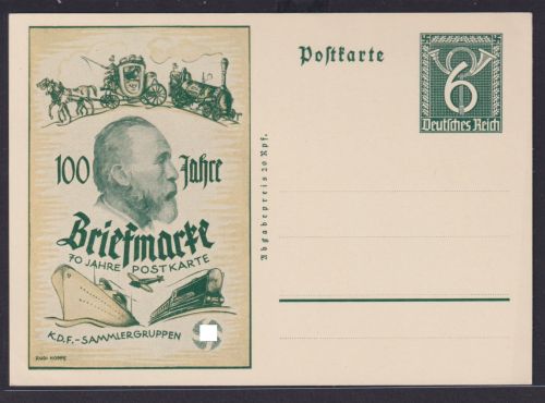 Deutsches Reich Privatganzsache Tag der Briefmarke K.d.F. Sammlergruppen