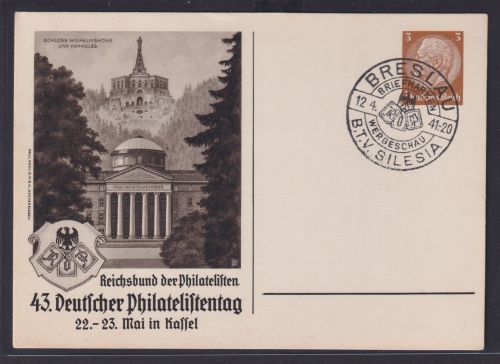 Breslau Kassel Deutsches Reich Brief Privatganzsache Philatie Hindenburg int SST