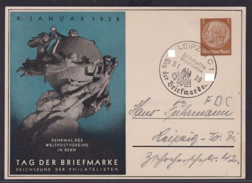 Deutsches Reich Privatganzsache Philatelie SST Leipzig Tag der Briefmarke 1938