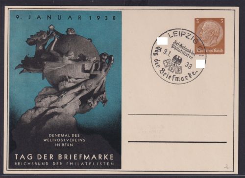 Deutsches Reich Privatganzsache Philatelie Tag der Briefmarke SST Leipzig 1938