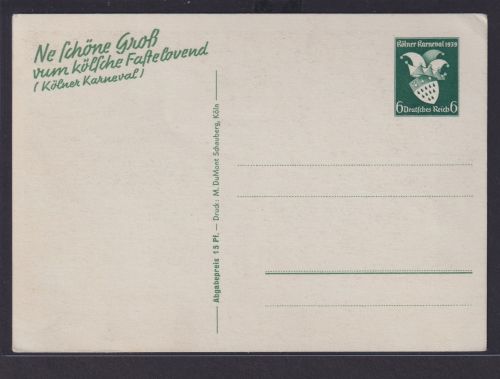 Köln NRW Deutsches Reich Drittes Reich Künstler Ganzsache Karneval 1939