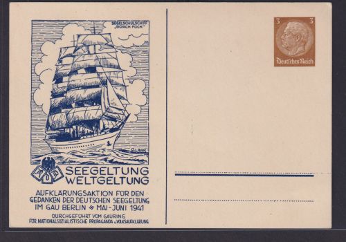 Briefmarken Deutsches Reich Privatganzsache Gorch Fock Seegeltung Weltgeltung