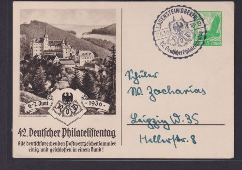 Deutsches Reich Privatganzsache Philatelie 5 Pfg. Flugpost Adler SST Lauenstein